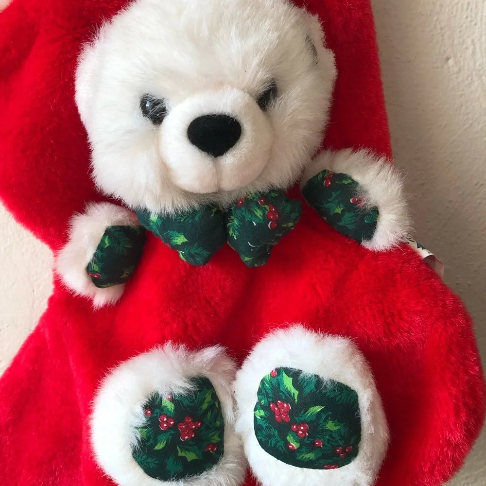 Vintage Christmas Stocking with Plush Stuffed‎ Animal Teddy Bear